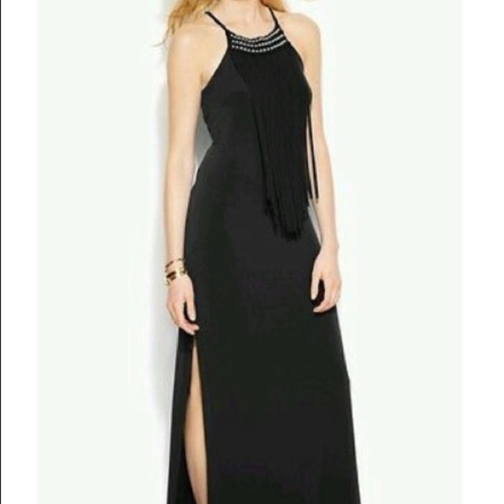 New! MICHAEL Michael Kors Black Silver Beaded Fringe Maxi Dress